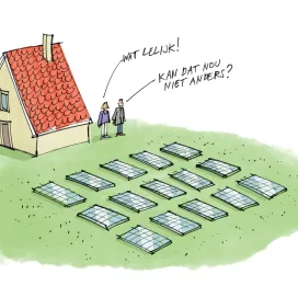 cartoon van zonnepanelen in de tuin
