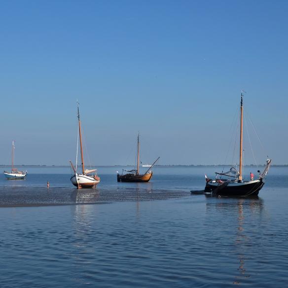 droogvallende bootjes op het wad